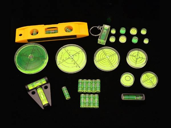 Bubble level vials in various types and models